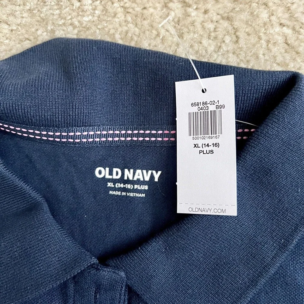 Lot 4 OLD NAVY Girls X-Large 14-16 Plus Polo Shirt Short Sleeve Navy & Baby Blue